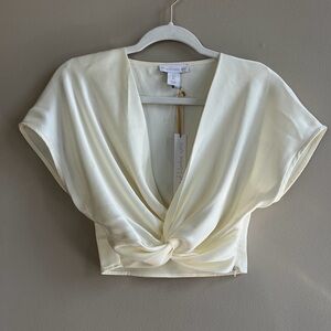 House of Harlow 1960 satin ivory twist-front cropped top size small